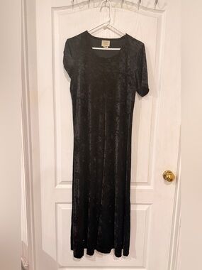 Vintage Teddi Black Crushed Velvet Short Sleeve Maxi Dress